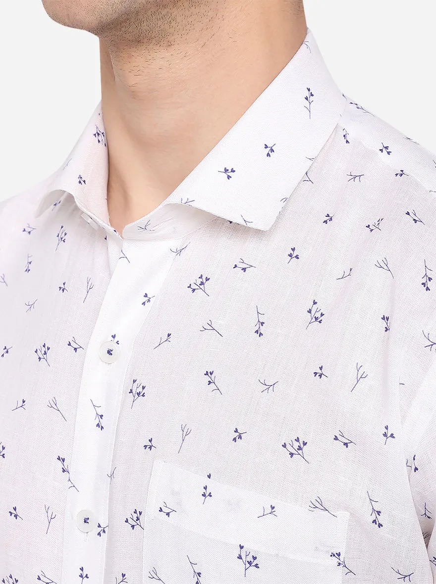 White Printed Regular Fit Formal Shirt | JadeBlue