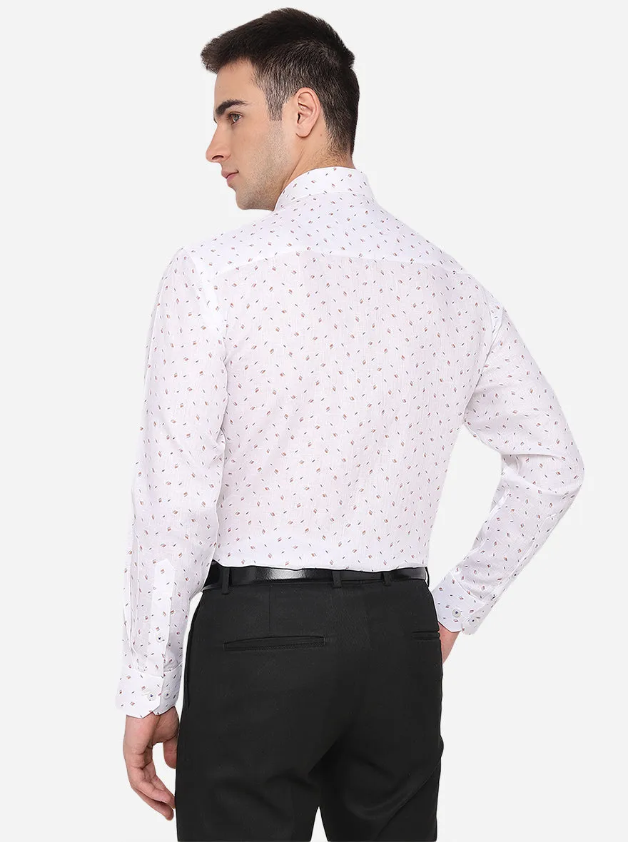 White Printed Regular Fit Formal Shirt | JadeBlue
