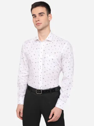 White Printed Regular Fit Formal Shirt | JadeBlue