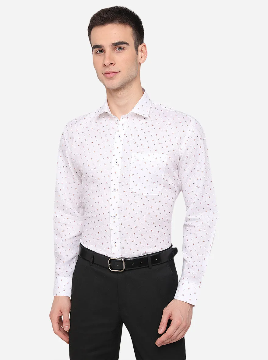 White Printed Regular Fit Formal Shirt | JadeBlue