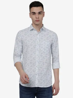 White Printed Slim Fit Casual Shirt | JadeBlue