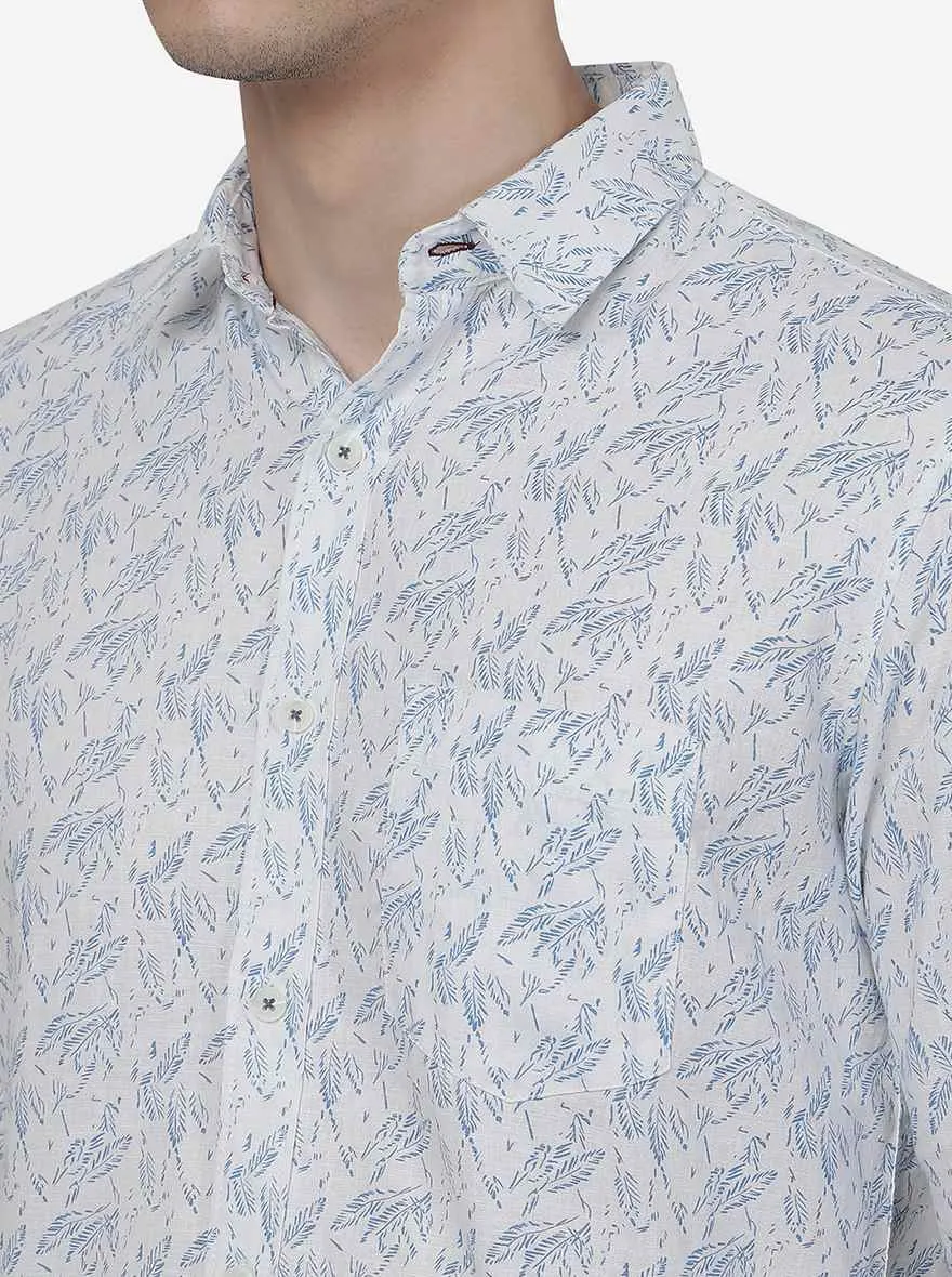 White Printed Slim Fit Casual Shirt | JadeBlue