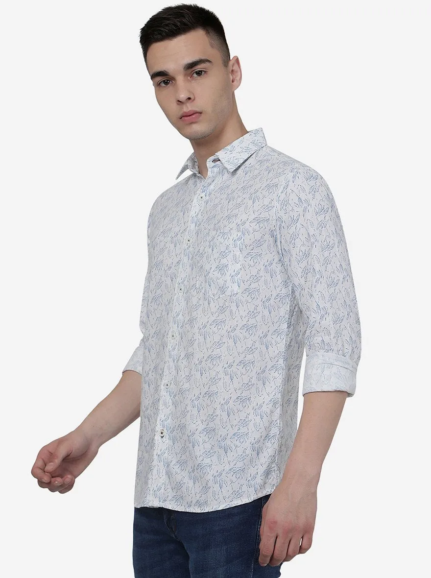 White Printed Slim Fit Casual Shirt | JadeBlue