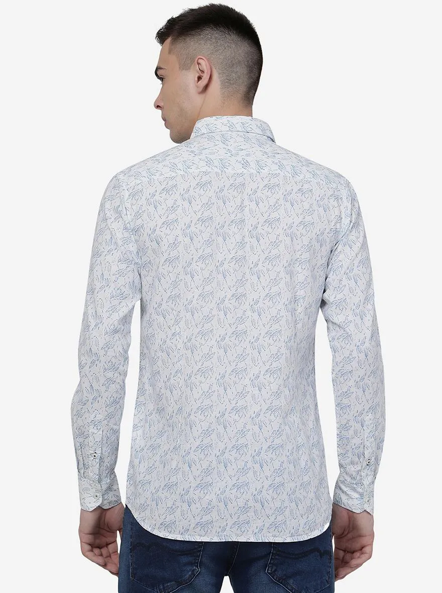 White Printed Slim Fit Casual Shirt | JadeBlue