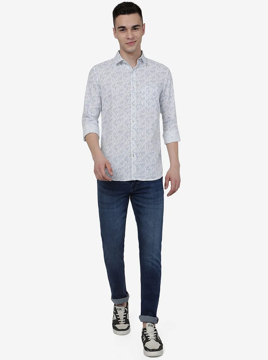 White Printed Slim Fit Casual Shirt | JadeBlue