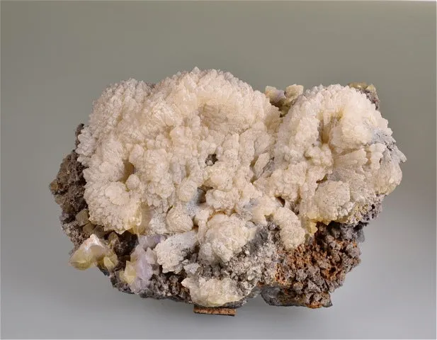 Witherite on Fluorite with Alstonite, Bethel Level, S. E. Oxford #11 Mine attr., Ozark-Mahoning Company attr., Cave-in-Rock District, Southern Illinois, Mined c. 1950's - 1960's, Large Cabinet 4.5 cm x 10.5 cm x 15.0 cm, $350.  Online 8/15.