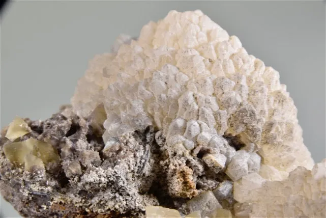 Witherite on Fluorite with Alstonite, Bethel Level, S. E. Oxford #11 Mine attr., Ozark-Mahoning Company attr., Cave-in-Rock District, Southern Illinois, Mined c. 1950's - 1960's, Large Cabinet 4.5 cm x 10.5 cm x 15.0 cm, $350.  Online 8/15.