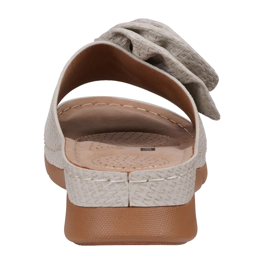 Women's Honey Grey Flower Rosette Flat Comfort Sandals