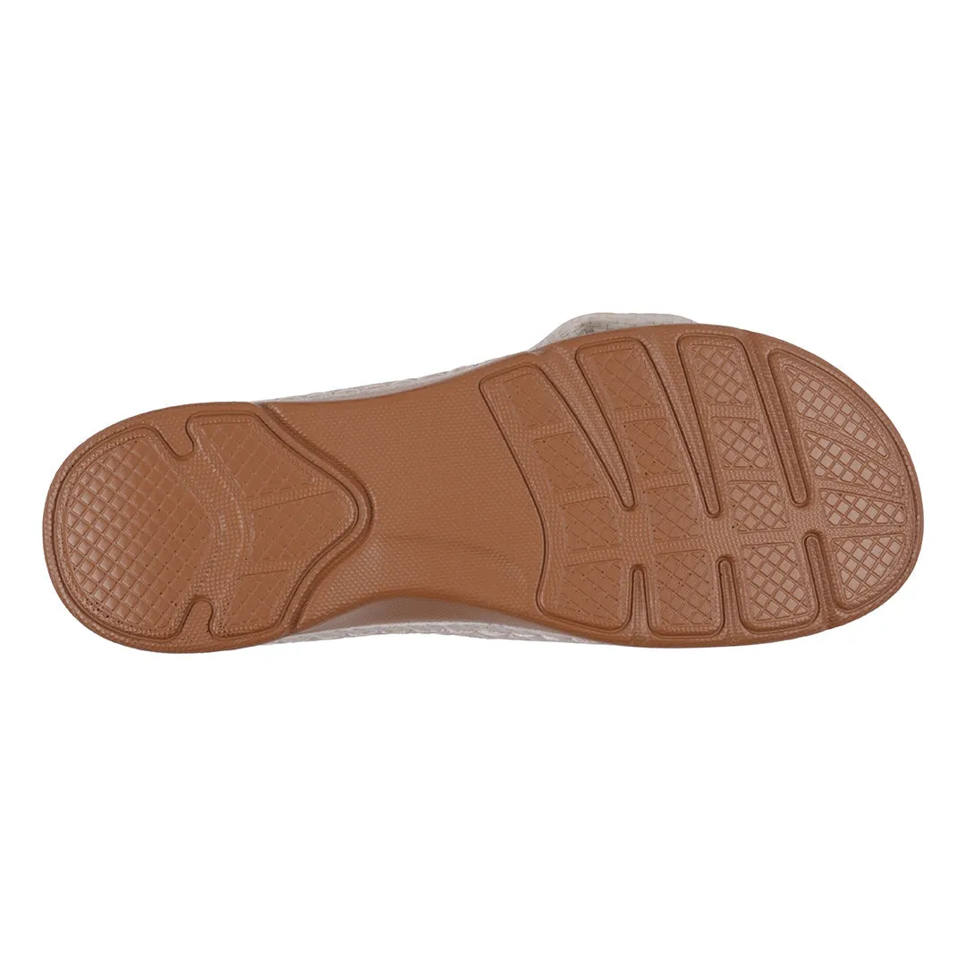 Women's Honey Grey Flower Rosette Flat Comfort Sandals