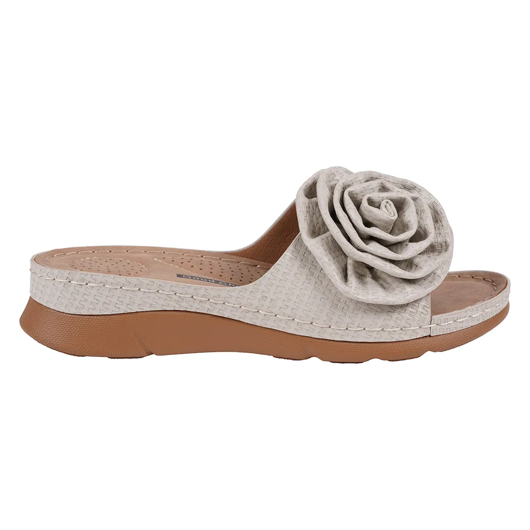 Women's Honey Grey Flower Rosette Flat Comfort Sandals