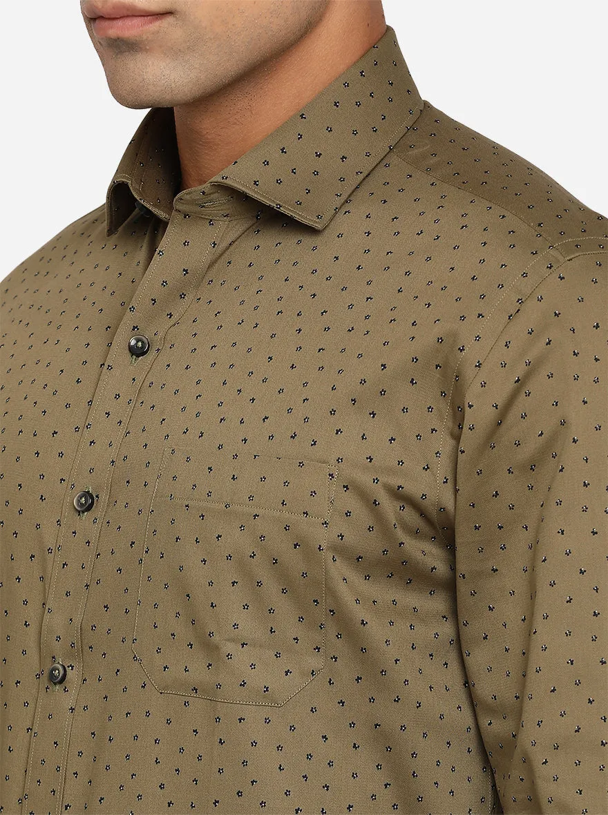 Wood Brown Printed Slim Fit Formal Shirt | Greenfibre