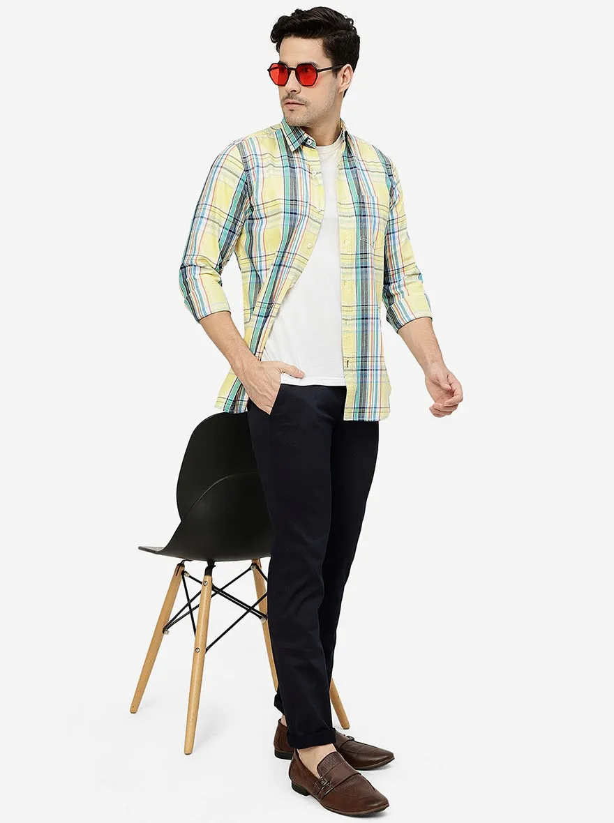 Yellow Checked Slim Fit Casual Shirt | JadeBlue