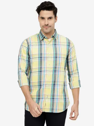 Yellow Checked Slim Fit Casual Shirt | JadeBlue