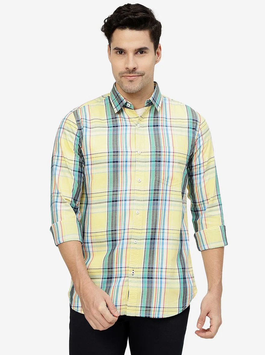 Yellow Checked Slim Fit Casual Shirt | JadeBlue