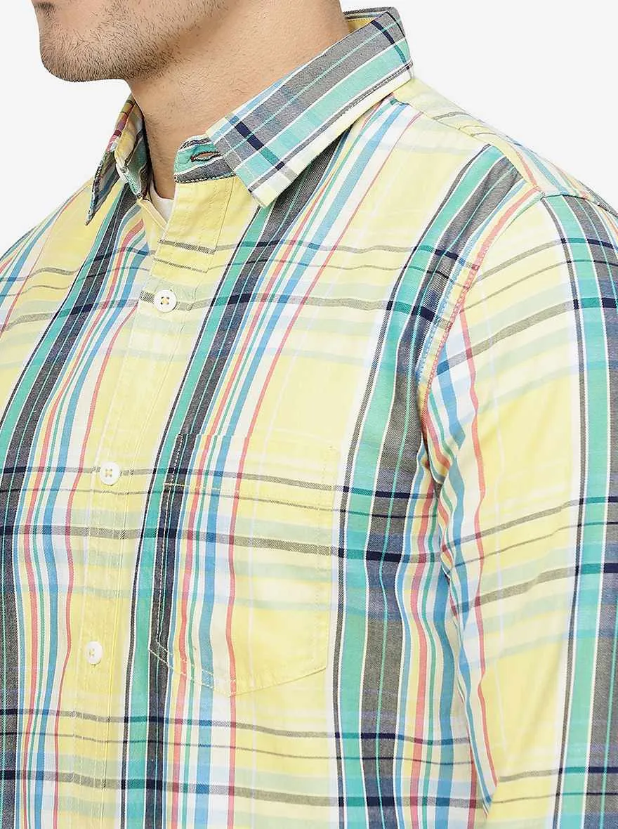 Yellow Checked Slim Fit Casual Shirt | JadeBlue