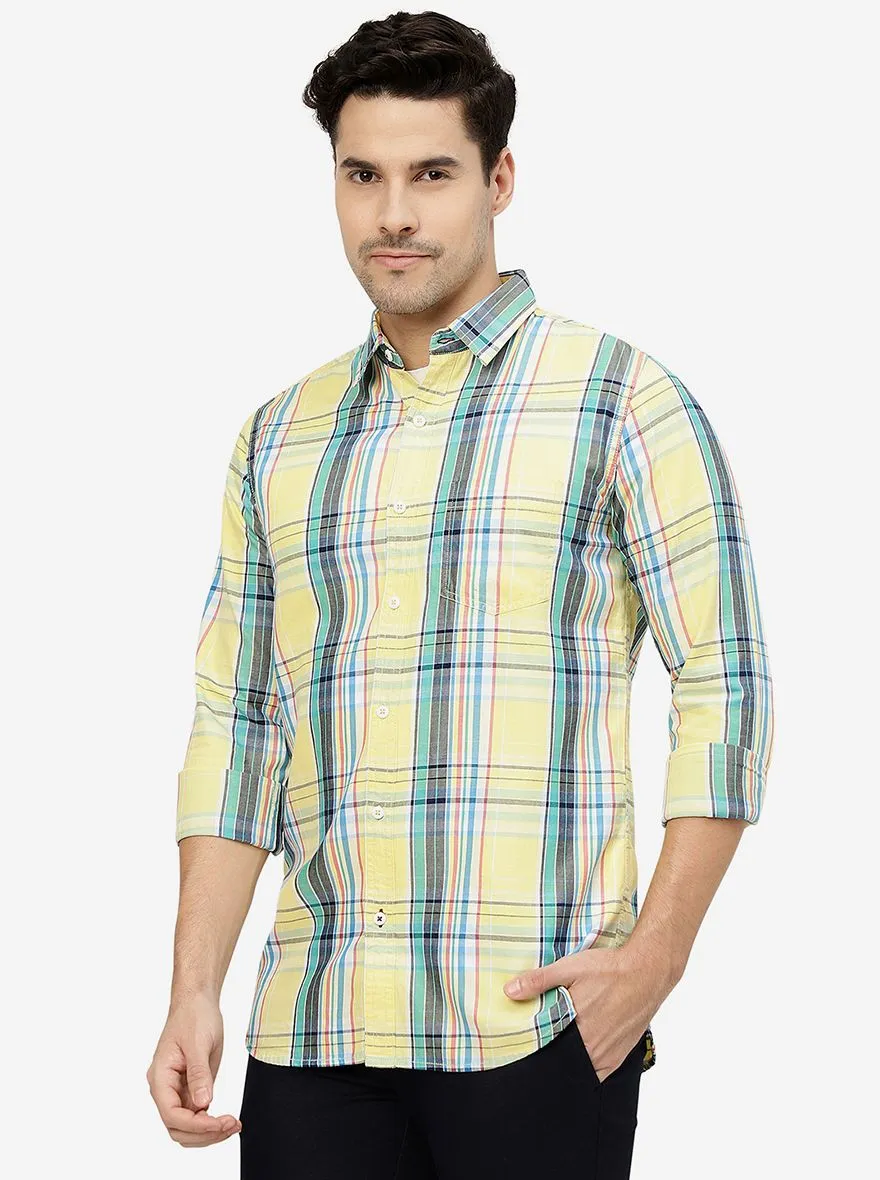 Yellow Checked Slim Fit Casual Shirt | JadeBlue